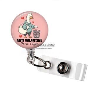 🪿💔 Anti-Valentine’s Silly Goose Club Badge Reel | Funny Retractable ID Holder